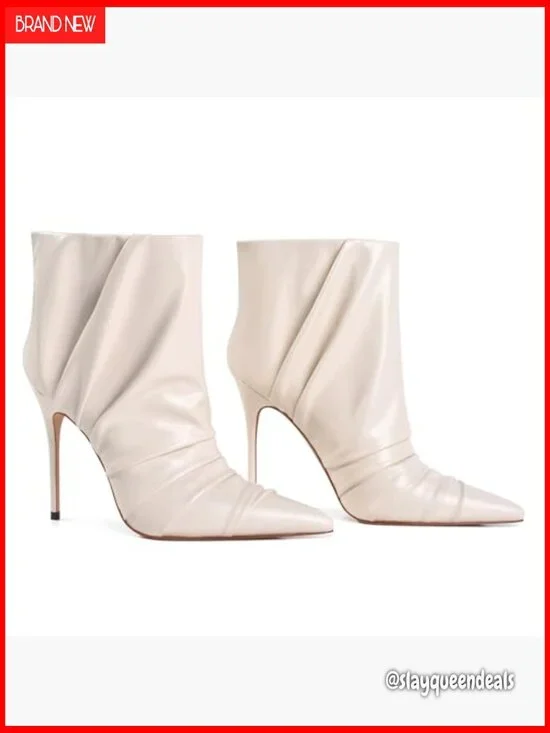 Women's 4-Inch Stiletto Ankle Boots Pointed Toe Ruched Pull On - Picture 2 of 7